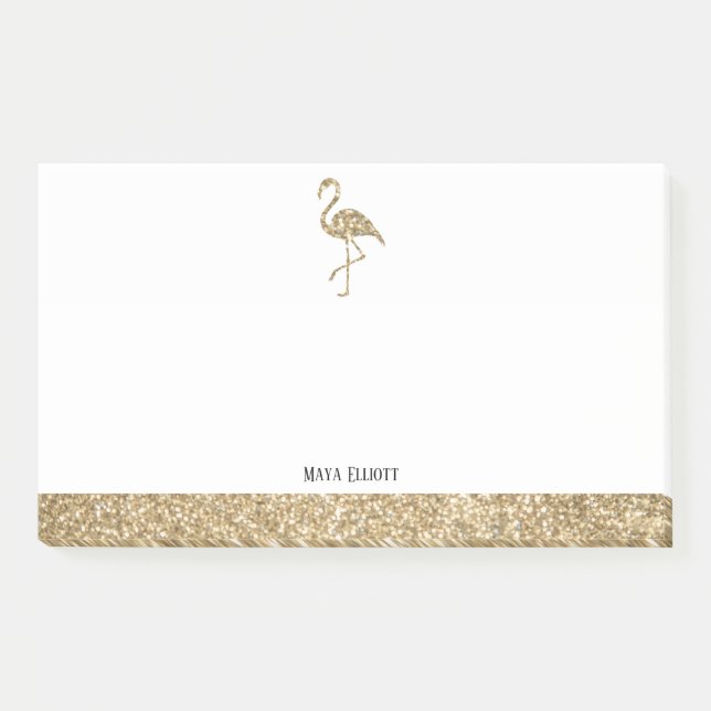 Faux Glitter Gold and White Flamingo & Border Post-it Notes (Front)