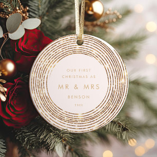 Faux Glitter Gold Circles 1st Christmas Milestone Ceramic Tree Decoration