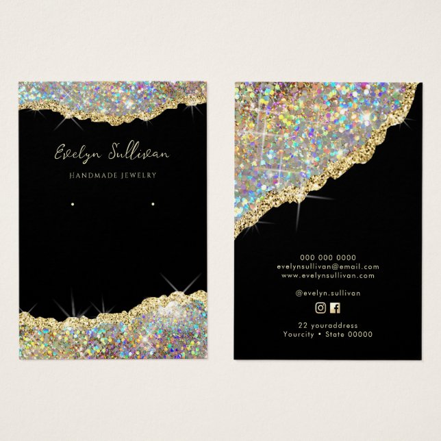 Faux glitter gold jewellery display card (Front & Back)