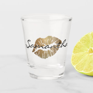 Faux Glitter Gold Kiss Shot Glass