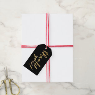 Faux Glitter Handwrite Thank You Black Gift Tags