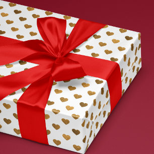 Faux Glitter Heart Patterned Gold Wrapping Paper