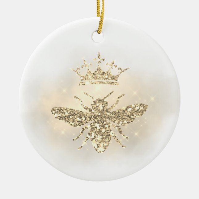 faux glitter honey queen bee ceramic tree decoration (Front)