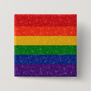 Faux Glitter LGBTQ Pride Rainbow Flag  15 Cm Square Badge