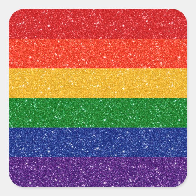 Faux Glitter LGBTQ Pride Rainbow Flag  Square Sticker (Front)