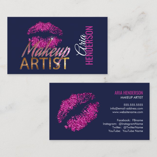 Faux Glitter Lips and Bling Makeup Artist Business Card (Front/Back)