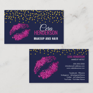 Faux Glitter Lips Gold Confetti Makeup Artist Business Card