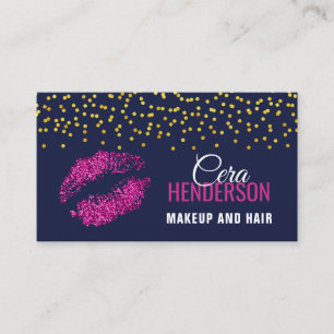 Faux Glitter Lips Gold Confetti Makeup Artist Business Card