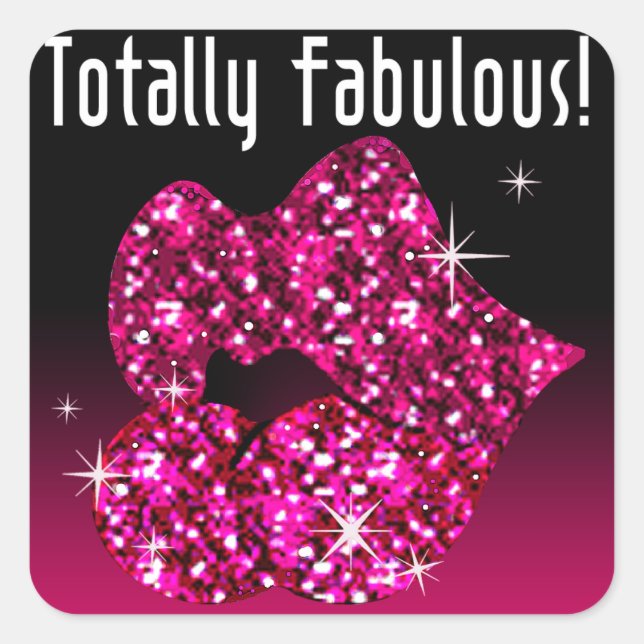(faux) Glitter Lips Totally Fabulous fuschia Square Sticker (Front)