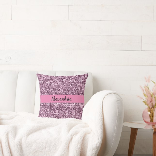 Faux Glitter Look Pink Personalised Feminine Cushion (Couch)
