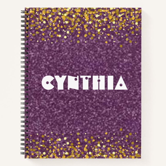 Faux Glitter Look Purple Personalised Office Staff Notebook (Front)
