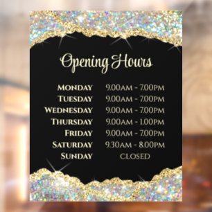 Faux Glitter Opening Hours Window Cling