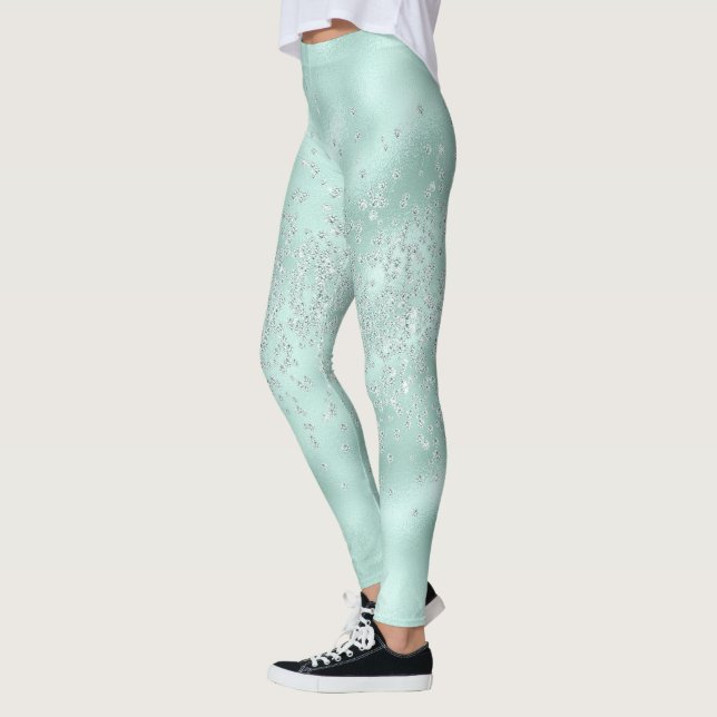 Faux Glitter Pastel Sparkle Elegant Shiny Chic Leggings (Left)