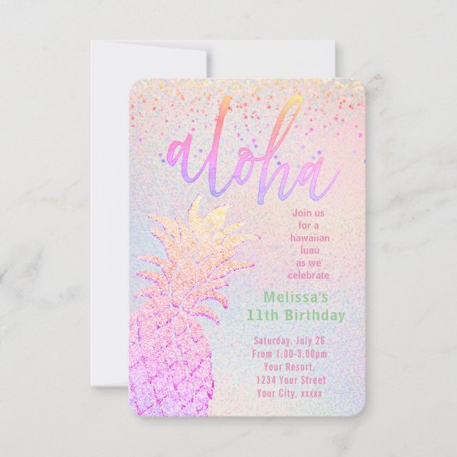 faux glitter pineapple decor birthday invitation (Front)