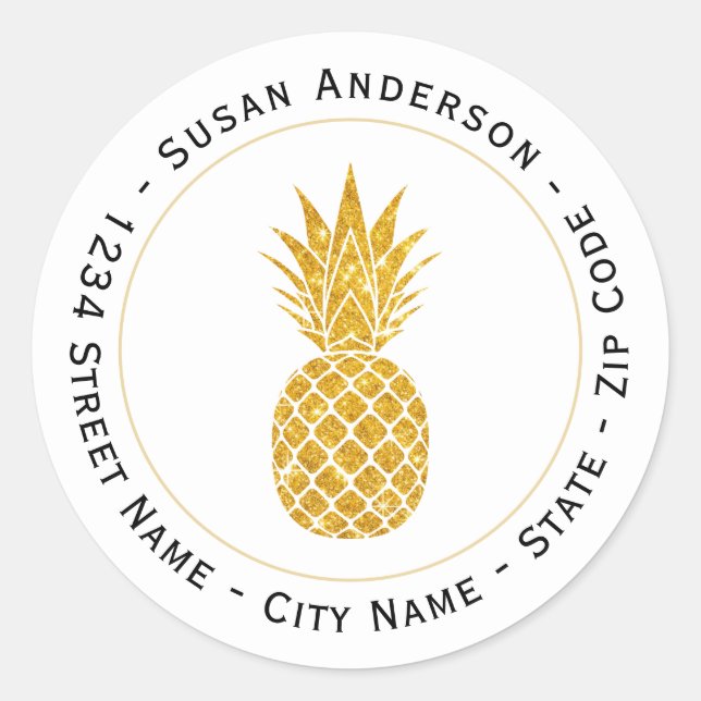 Faux Glitter Pineapple Return Address Label (Front)