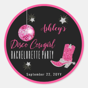 Faux Glitter Pink Disco Cowgirl Bachelorette Classic Round Sticker