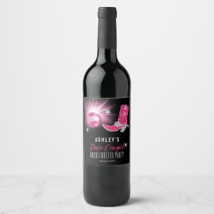 Faux Glitter Pink Disco Cowgirl Bachelorette Party Wine Label