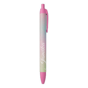 Faux Glitter Pink Pastel Rainbow Monogrammed Black Ink Pen