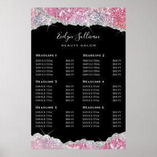 Faux glitter pink sequin price list poster