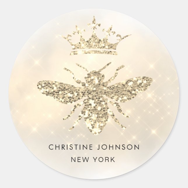 • faux glitter queen bee logo classic round sticke classic round sticker (Front)