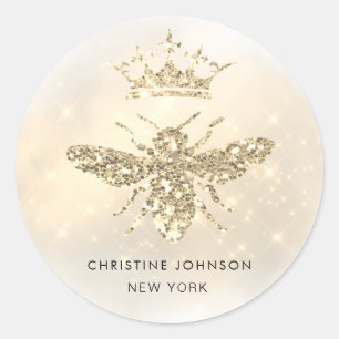 • faux glitter queen bee logo classic round sticke sticker