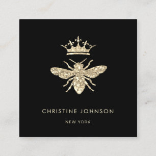 faux glitter queen bee logo square business card