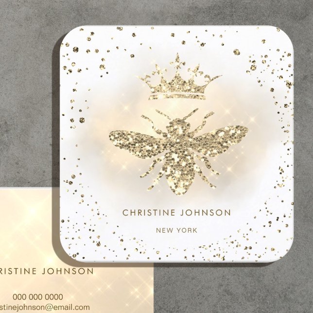 faux glitter queen bee logo square business card (Creator Uploaded)