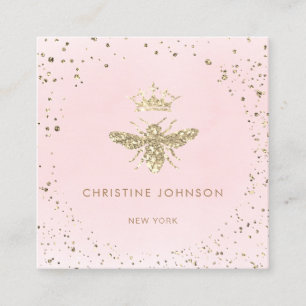 faux glitter queen bee pink watercolor square business card