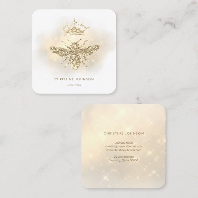 faux glitter queen bee square business card (Front/Back)