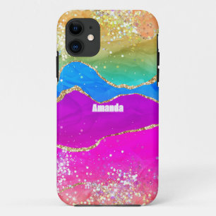 Faux Glitter Rainbow Agate Case-Mate iPhone Case