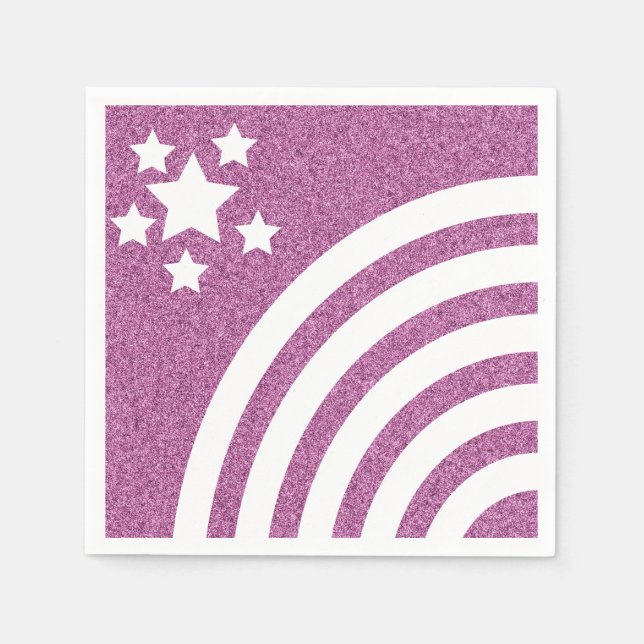 Faux Glitter Rainbow Stripes Stars Unicorn Party Napkin (Front)