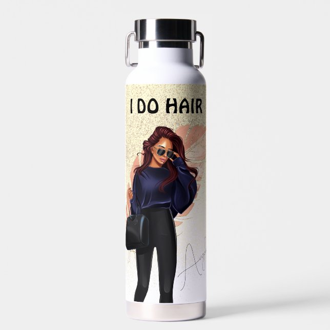 Faux Glitter Salon Woman Hair Pink Gold  Water Bottle (Front)