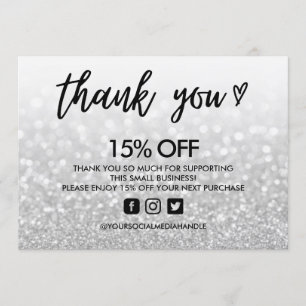 Faux Glitter Thank You Heart Media Insert Invitation