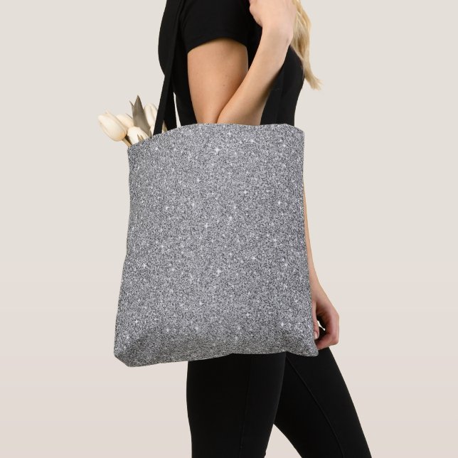 Faux Glitter Tote Bag-Silver Bag (Close Up)