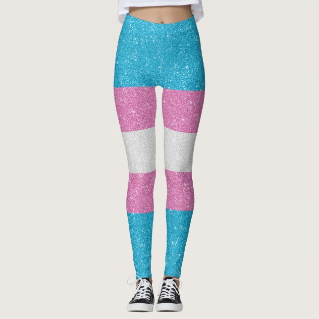 Faux Glitter Transgender Pride Flag Background Leggings (Front)