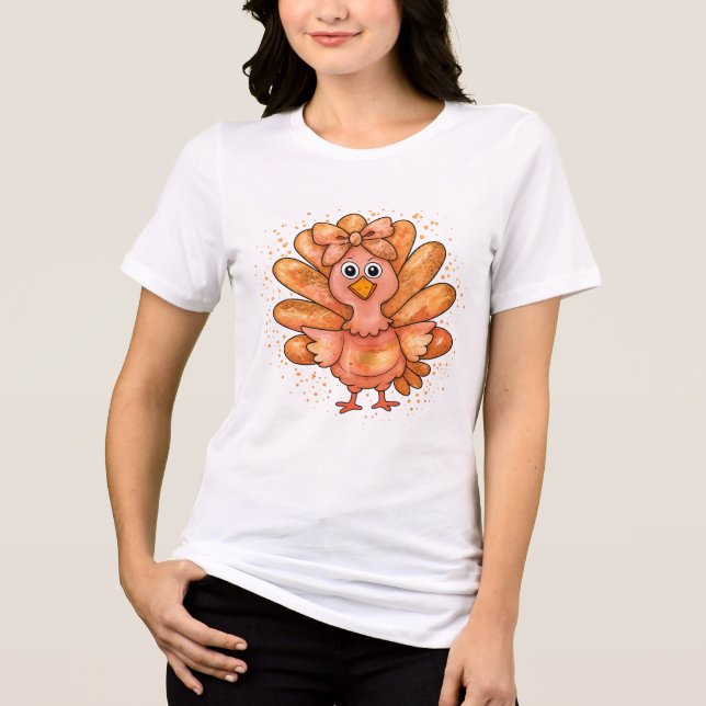 Faux Glitter Turkey Preppy Thanksgiving Gobble  Tri-Blend Shirt (Front)