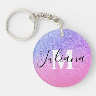 Faux Glitter Two Tone Pink Bold Monogrammed Key Ring