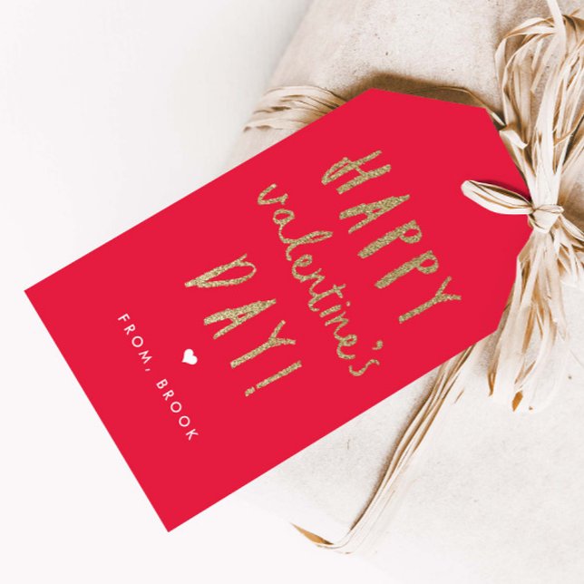 Faux glitter Valentines Day Gift tags (Gold glitter Valentine's Day gift tag classroom Valentine's Day cards.)