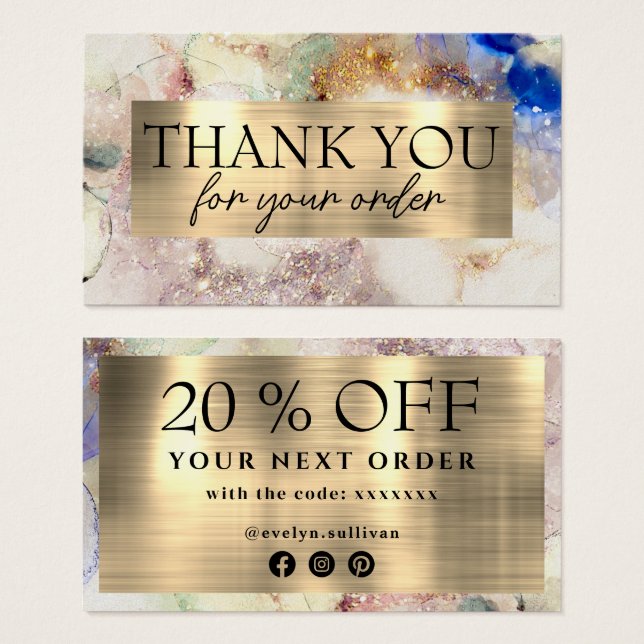 Faux glitter watercolor thank you discount card (Front & Back)