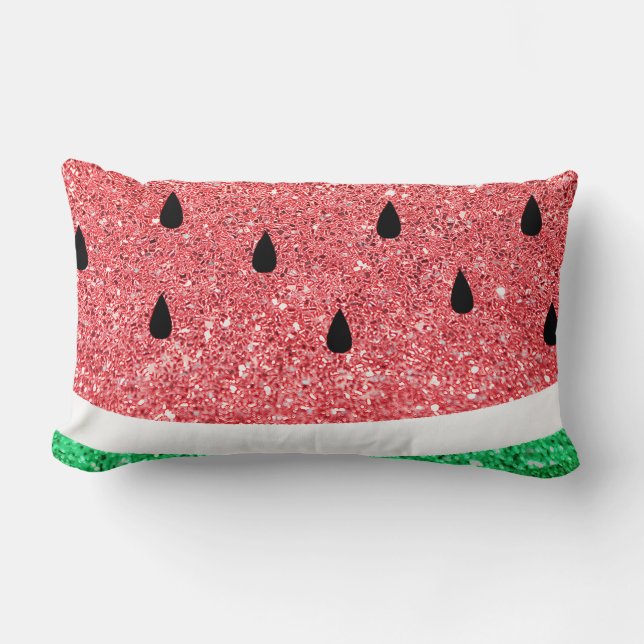 faux glitter watermelon slice cute summer design lumbar cushion (Front)