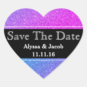 Faux Glitter Wedding Save the Date Heart Sticker
