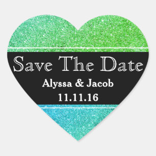 Faux Glitter Wedding  Save the Date Heart Sticker