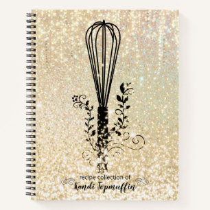 Faux glitter whisk personalised recipe cookbook notebook