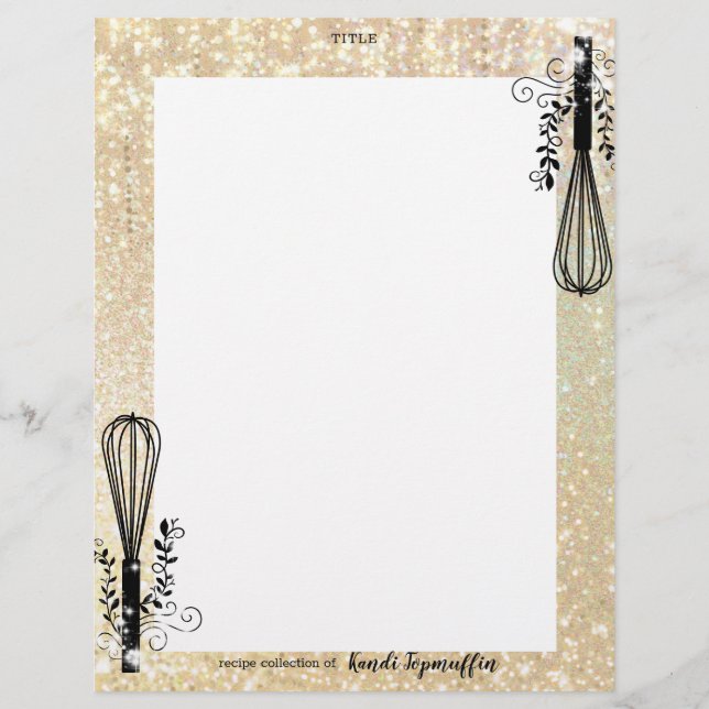 Faux glitter whisk personalised recipe letterhead (Front)