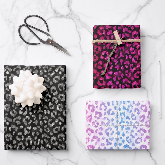 Faux glitters animal leopard print wrapping paper (Front)