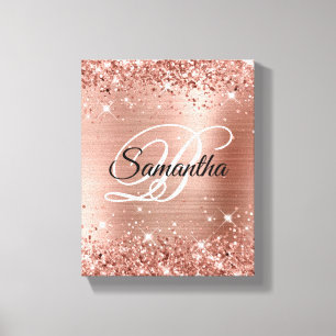 Faux Glittery Rose Gold Foil Fancy Monogram Canvas Print