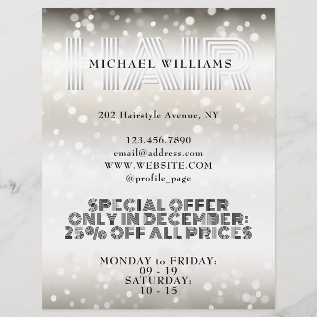 Faux glittery shiny hair salon flyer (Front)