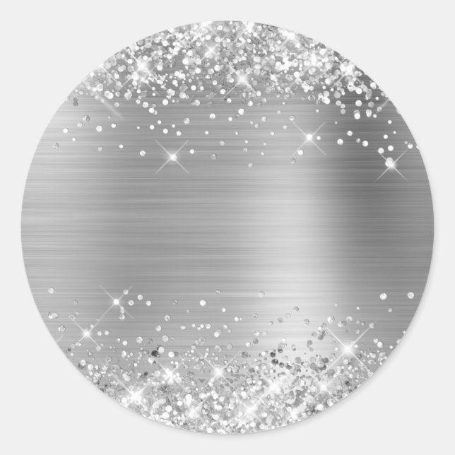 Faux Glittery Silver Foil Foil Texture Blank Classic Round Sticker (Front)