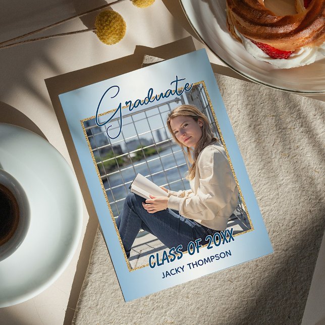 Faux Glossy Light Blue Graduation Announcement (Creator Uploaded)