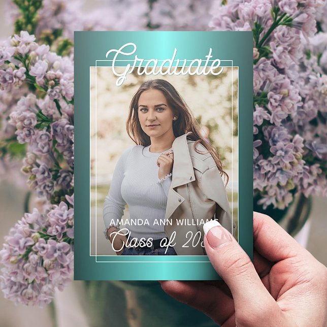 Faux Glossy Teal Blue Green Graduation Announcement (Creator Uploaded)